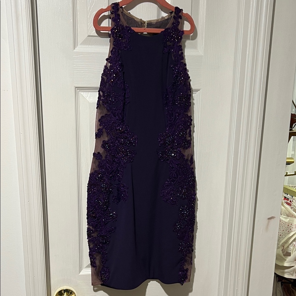 JVN Deep Purple Embellished Midi Dress